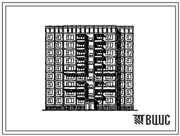 Фасады Типовой проект 97-0414.13.90 Блок-секция 9-этажная 28-квартирная рядовая с ориентацией главного фасада на север 5-3-3-5 для строительства в городах Братске и Усть-Илимске