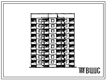 Фасады Типовой проект 120-048.13.89 Блок-секция 9-этажная 36-квартирная рядовая-торцевая 1-2-3-3 (для городского строительства в Литовской ССР)