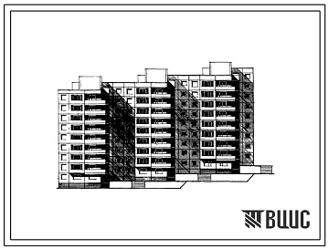 Фасады Типовой проект 97-012/1.2 Блок-секция девятиэтажная 36-квртирная для сложного рельефа 2Б.2Б.3Б.3Б.