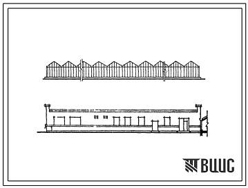 Фасады Типовой проект 810-69 Блок зимних почвенных теплиц площадью 6 га с пролетом звена 3,2 м (для Центральных СССР)