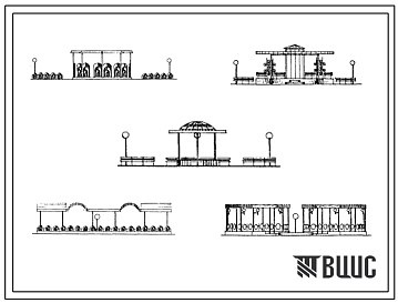 Фасады Типовой проект 310-9-05.84 Павильоны-веранды для отдыха и тихих игр, веранды для проведения торжеств с эстрадой