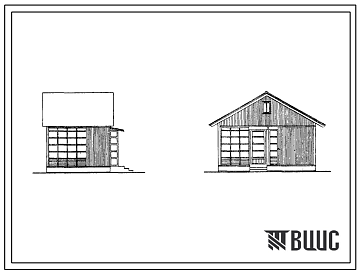 Фасады Типовой проект 330-8 Летние садовые домики деревянные, с двухскатной крышей, щитовой конструкции. Типы 1, 2