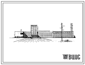 Фасады Типовой проект 264-12-45 Дом культуры на 400 мест с административным зданием и спортивным залом, для строительства в Белорусской ССР.
