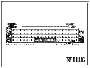Фасады Типовой проект 264-20-7/76 Универсальное административное здание тип II — на 400 сотрудников (с кирпичными стенами). Для строительства в IВ климатическом подрайоне, II и III климатических районах.