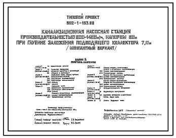 Состав Типовой проект 902-1-153.88 Канализационная насосная станция производительностью 800–1400 м3/ч, напором 80 м при глубине заложения подводящего коллектора 7,0 м (монолитный вариант)