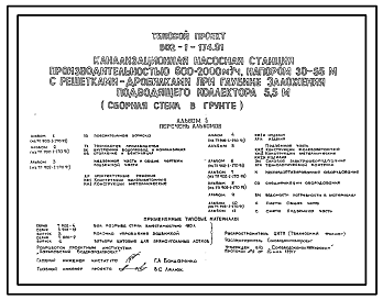 Состав Типовой проект 902-1-174.91 Канализационная насосная станция производительностью 600–2000 м3/ч, напором 30–55 м с решетками-дробилками при глубине заложения подводящего коллектора 5,5 м (“сборная стена в грунте”)