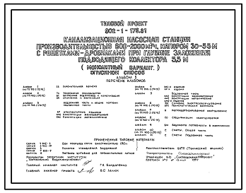 Состав Типовой проект 902-1-176.91 Канализационная насосная станция производительностью 600–2000 м3/ч, напором 30–55 м с решетками-дробилками при глубине заложения подводящего коллектора 5,5 м (сборно-монолитный вариант, опускной способ)