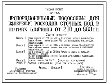 Состав Типовой проект 902-2-175 Пропорциональные водосливы для измерения расходов сточных вод в лотках шириной от 200 до 900 мм