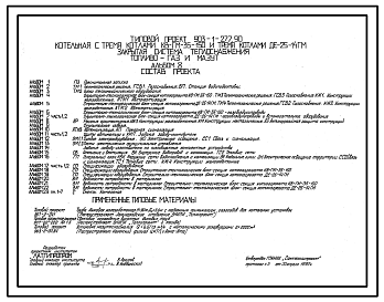Состав Типовой проект 903-1-277.90 Котельная с 3 котлами КВ-ГМ-35-150 и 3 котлами ДЕ-25-14ГМ. Закрытая система теплоснабжения. Топливо - газ и мазут. Стены из керамзитобетонных панелей.