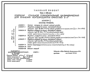 Состав Типовой проект 704-1-159.83 РЕЗЕРВУАРЫ СТАЛЬНЫЕ ГОРИЗОНТАЛЬНЫЕ ЦИЛИНДРИЧЕСКИЕ ДЛЯ ХРАНЕНИЯ НЕФТЕПРОДУКТОВ ЕМКОСТЬЮ 5 КУБ.М