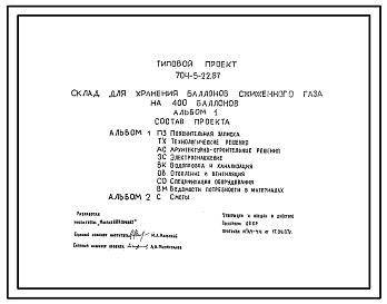 Состав Типовой проект 704-5-22.87 Склад для хранения баллонов сжиженного газа на 400 баллонов