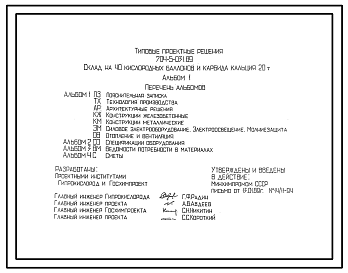 Состав Типовой проект 704-5-031.89 Склад на 40 кислородных баллонов и на 20 т карбида кальция