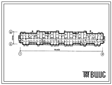 Фасады Типовой проект П-1-700(111-94-1(75.2)) Хозяйственно-бытовые помещения в подвале 5-этажного 6-секционного  80-квартирного жилого дома, (убежище на 700 человек, размеры убежища 95,4м на 12,9м, режимы вентиляции 1,2).