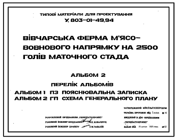 Состав Типовой проект У.803-01-49.94 Овцеводческая ферма мясошерстного направления на 2500 голов маточного стада