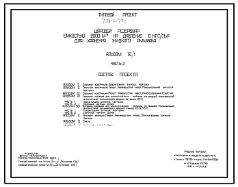 Состав Типовой проект 705-4-77с Шаровой резервуар емкостью 2000 м3 на давление 6 кгс/см2 для хранения жидкого аммиака