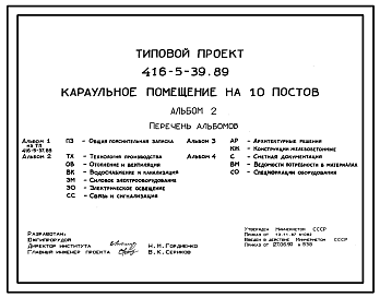 Состав Типовой проект 416-5-39.89 Караульное помещение на 5 постов