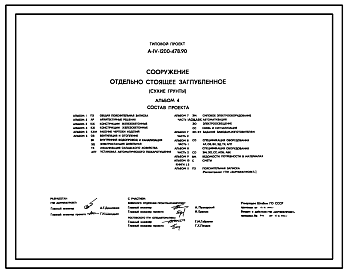 Состав Типовой проект А-IV-1200-478.90 Сооружение отдельно стоящее заглубленное. Стены монолитные железобетонные    (убежище на 1200 человек, размеры убежища 36м на 24м, режимы вентиляции 1,2,3).