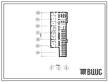 Фасады Типовой проект Б-1-400-76.157(252-3-12) Вспомогательные и подсобные помещения в подвале психоневрологического дома-интерната на 300 мест, (убежище на 400 человек, размеры убежища 39,15м на 12м, режимы вентиляции 1,2).