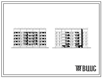 Фасады Типовой проект 135-087/1.2 Блок-секция 5-этажная 30-квартирная рядовая с торцевыми окончаниями 1Б-2Б-3А-1Б-2Б-3А. Для строительства в 1В климатическом подрайоне, 2 и 3 климатических районах.