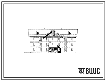 Фасады Типовой проект 163-17-101.87 Трехэтажное общежитие на 56 мест (с жилыми комнатами на 2 и 3 чел.) для рабочих и служащих. Стены из крупных легкобетонных блоков. Площадь: жилая 362 м2. Общая 729 м2 .Для Республики Карелия.