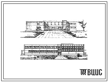 Фасады Типовой проект 222-1-296 Средняя общеобразовательная школа на 12 классов (464 учащихся) для строительства во 2В климатическом подрайоне Белорусской ССР