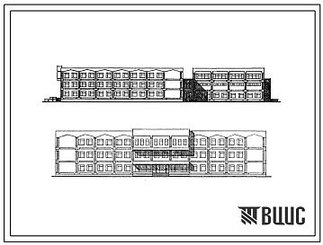 Фасады Типовой проект 222-1-595.1с.13.88 Общеобразовательная школа на 33 класса (1266 учащихся). Конструктивный вариант с подвалом 222-1-595.2с.13.88. Для Киргизской ССР