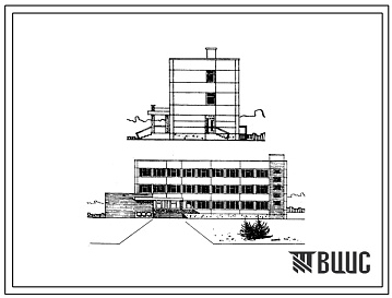 Фасады Типовой проект 222-9-28/77 Спальный корпус (интернат) на 50 мест (связевый вариант). Для строительства во IIВ климатическом подрайоне Белорусской ССР.