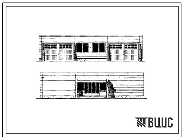 Фасады Типовой проект 222-9-63с Блок учебного гаража на 2 автомашины (вариант с навесом для сельскохозяйственных машин).