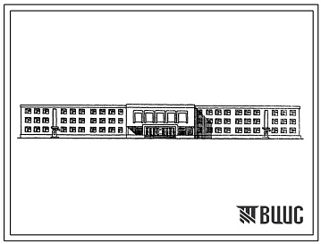 Фасады Типовой проект 225-1-487с.13.86 Средняя школа на 33 класса (1296 учащихся) со стенами из пиленого известнякового камня (для Азербайджанской ССР)