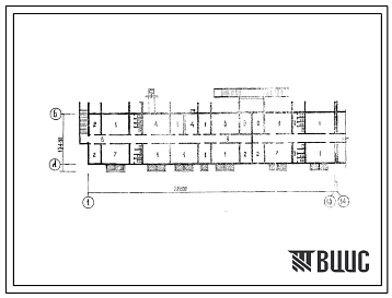 Фасады Типовой проект Б-2-1230(114-77-48 сп.1) Культурно-бытовые помещения в подвале 4 этажного 6 секционного  дома на 48 квартир, (убежище на 1230 человек, размеры убежища 62,6м на 13,48м, режимы вентиляции 1,2).