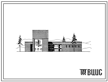 Фасады Типовой проект 264-12-190 Здание культурно – административного назначения. Для строительства в районе БАМа. Здание двух-, трехэтажное. Каркас сборный железобетонный серии ИИ-04. Стены из кирпича.